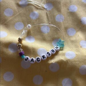 White and Gold Beaded Jewelry Accessory with Letter Beads